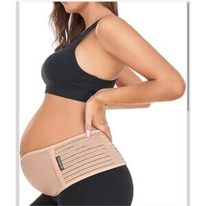 Maternity Belly Band Pregnancy Support Belt Adjustable Back Abdomen Beige
